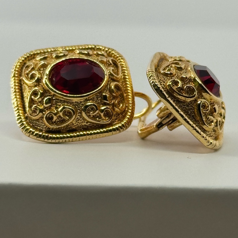 Victorian Style Gold and Red Earrings